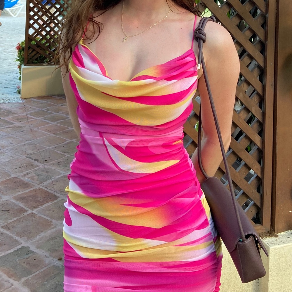 Vibrant Pink and Yellow Women's Mini Dress